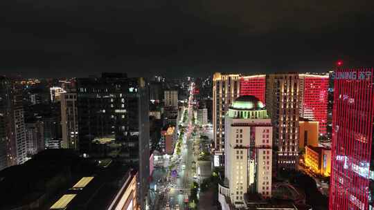 广东汕头龙湖区城市夜景灯光航拍