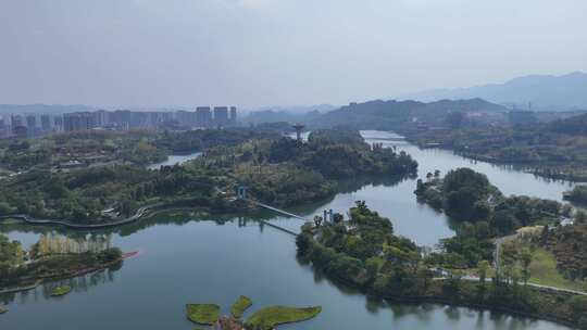 四川达州莲花湖湿地公园航拍