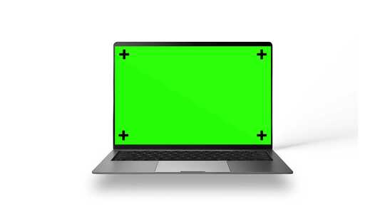 白色背景上带有绿屏的笔记本电脑