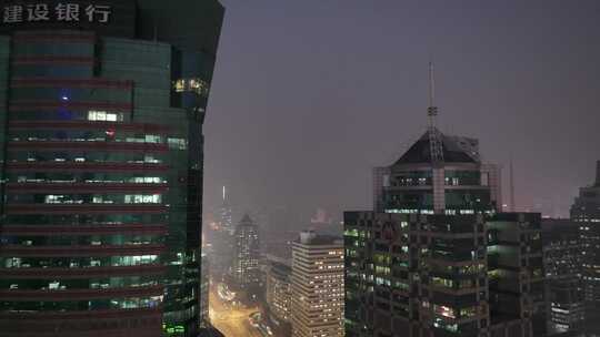 上海浦东新区陆家嘴夜景航拍高楼大厦摩天大