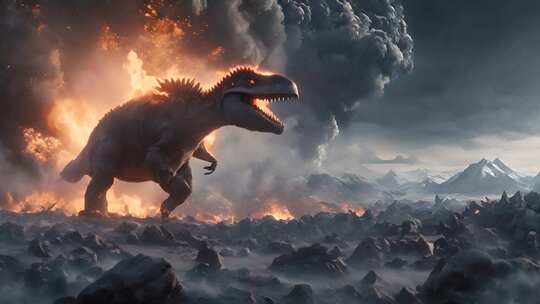陨石撞地球 恐龙灭绝视频素材模板下载