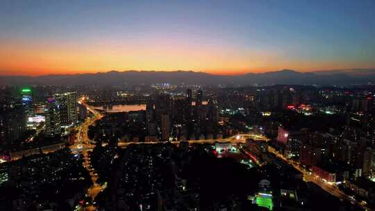 航拍福州城市夜景