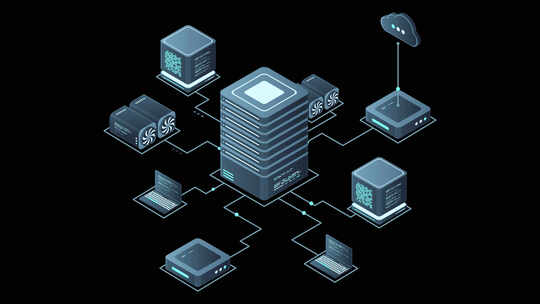 等距计算机技术动画。大数据中心计算。云计