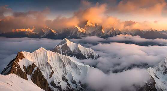 雪山云雾阳光山峰云海日出自然生态环境风景