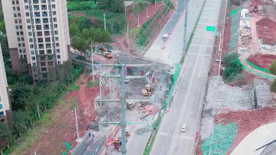 航拍城市建设修路