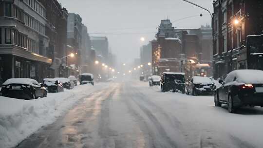 浪漫唯美城市 雪天 风雪