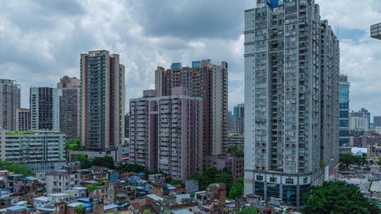 广州海珠区城市建筑蓝天白云延时全景风光