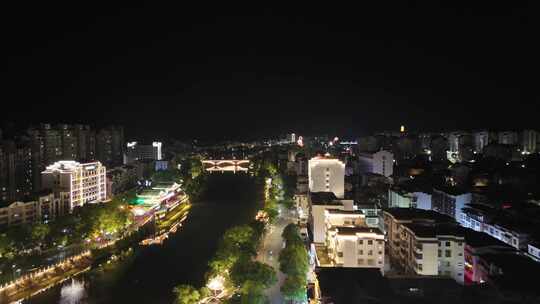 航拍福建泰宁县城夜景