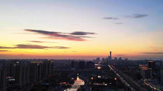 北京国贸CBD城市建筑群傍晚全景