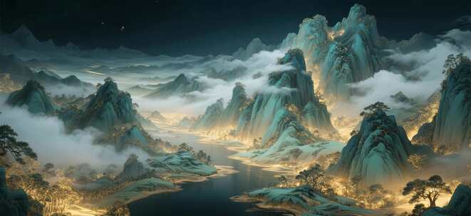 水墨万重山水墨山水云雾缭绕的山峦水墨意境