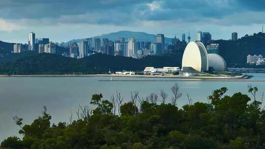 长焦拍摄珠海地标日月贝航拍珠海大剧院