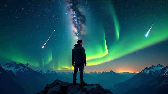 「有版权」一个人站在山顶仰望星空4K