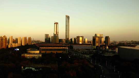 苏州工业园区城市建筑夕阳航拍现代城市建筑