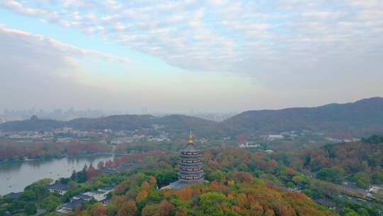 杭州西湖景区雷峰塔风景航拍视频素材模板下载