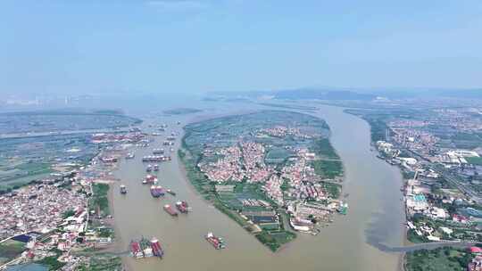 航拍福建漳州龙海九龙江玉枕岛田园风光