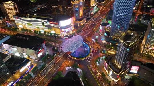 上海市杨浦区商圈五角场广场夜晚夜景城市车