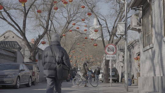 北京胡同过年街景气氛 春节街景氛围