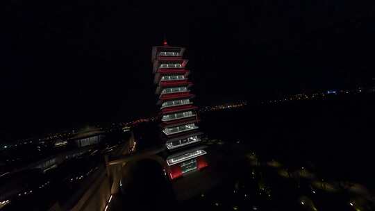 穿越机航拍中国扬州大运河博物馆夜景灯光