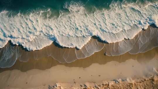 俯瞰海浪拍打沙滩