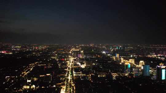 浙江绍兴人民路夜景灯光航拍交通