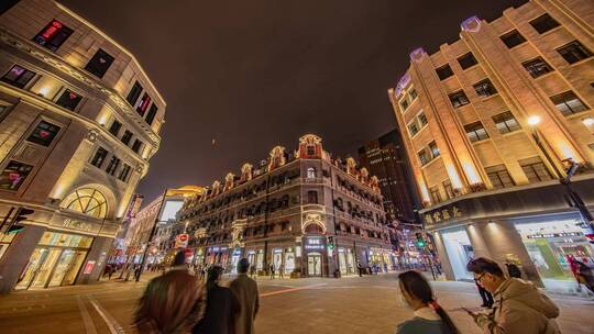 上海南京路步行街夜景延时