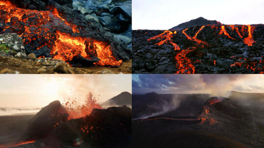俯拍冰岛火山喷发烟雾缭绕景象高清在线视频素材下载