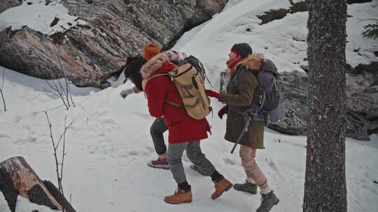 徒步旅行，雪，冬天，朋友