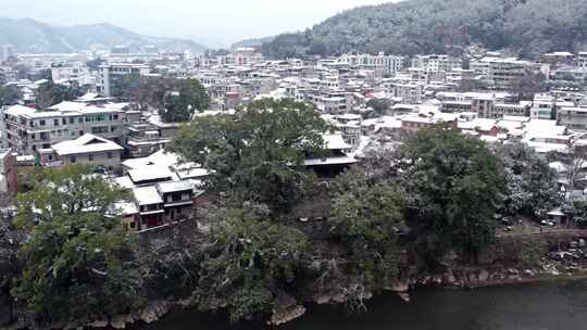 长汀古城雪景航拍