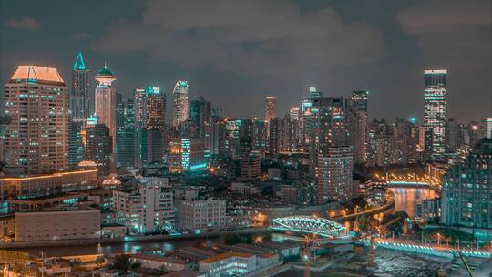 上海_浙江路桥_苏州河_金色家园_夜景延时4K