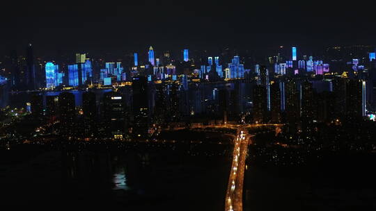 武汉市汉街航拍沙湖夜景江滩灯光秀