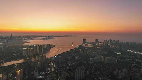 航拍海口傍晚日落日转夜大范围延时