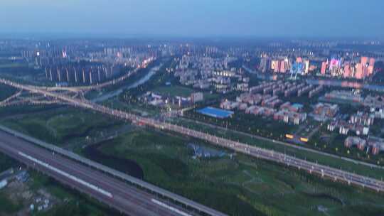 高楼大厦轨道交通铁路高铁行驶上摇夜景亮化