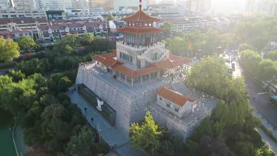 山东济南解放阁地标风景航拍