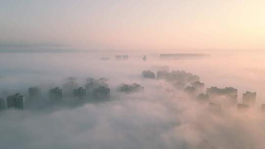 湖南省衡阳市市区平流雾航拍