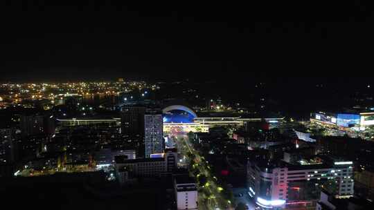 山东烟台城市夜景交通航拍