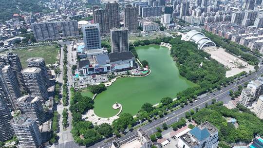 福州长乐城市建筑风光航拍长山湖公园风景