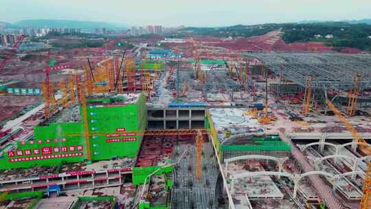 航拍重庆东站建设施工视频素材模板下载