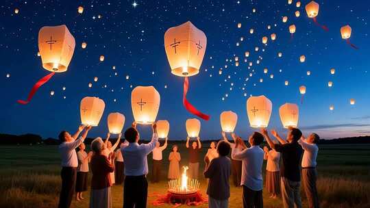 放飞孔明灯手工艺品许愿灯祈福4K