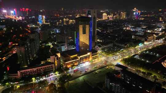 浙江绍兴越城区夜晚夜景街道街景航拍城市风