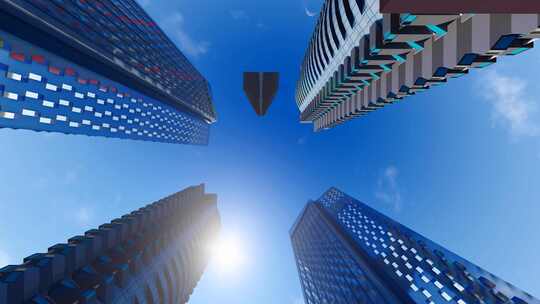 纸飞机飞过金融商务大厦楼顶