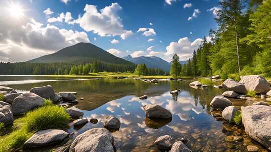 山林湖泊自然风光全景