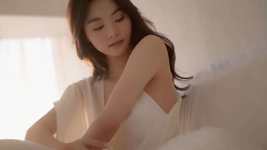清晨少女慵懒起床舒展身体