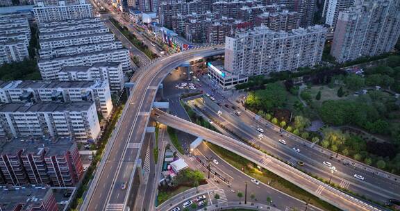 4k城市洛阳河流航拍蓝调时刻城市夜景