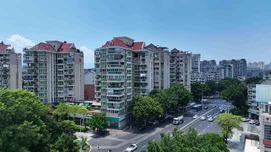 城市街道航拍道路交通车流福州城市公路街景