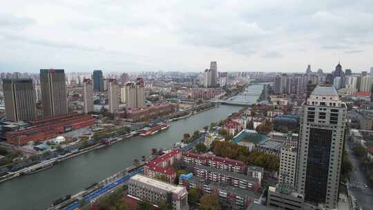 天津海河风景线小白楼CBD城市风光航拍