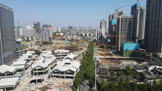 城市航拍武汉大型商场施工现场