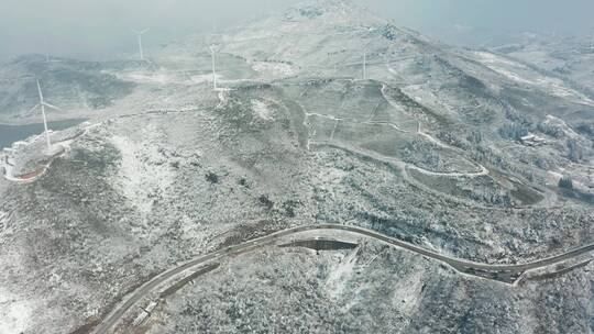 4K航拍 东白山雪后电力风车云海风光视频素材模板下载