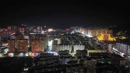 甘肃定西城市大景夜景灯光航拍