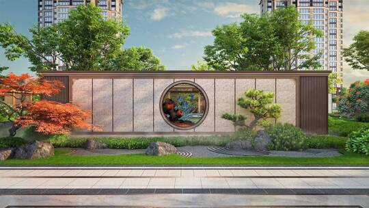 新中式园林景墙动画漫游视频素材模板下载
