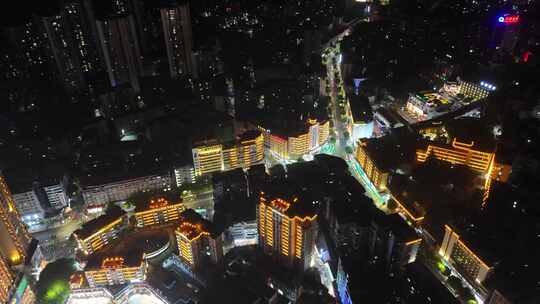 四川达州中心广场夜景灯光航拍